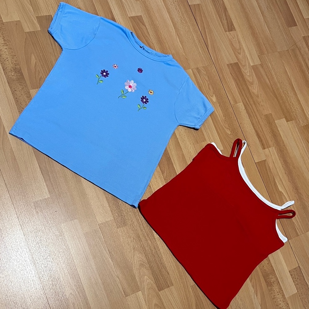 Girl’s Blue Floral Tee and Red Tank Set (Sz.14/16)